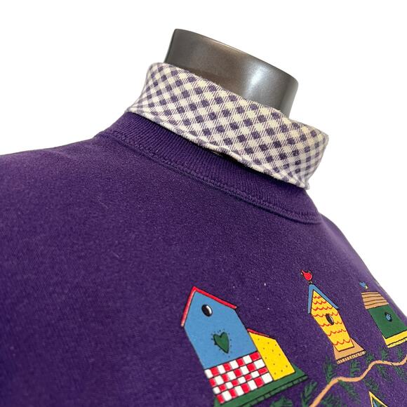 Vtg Gopher Sport Womens Mock Neck Sweatshirt Bird Houses Gardening Block Party L - Picture 7 of 8